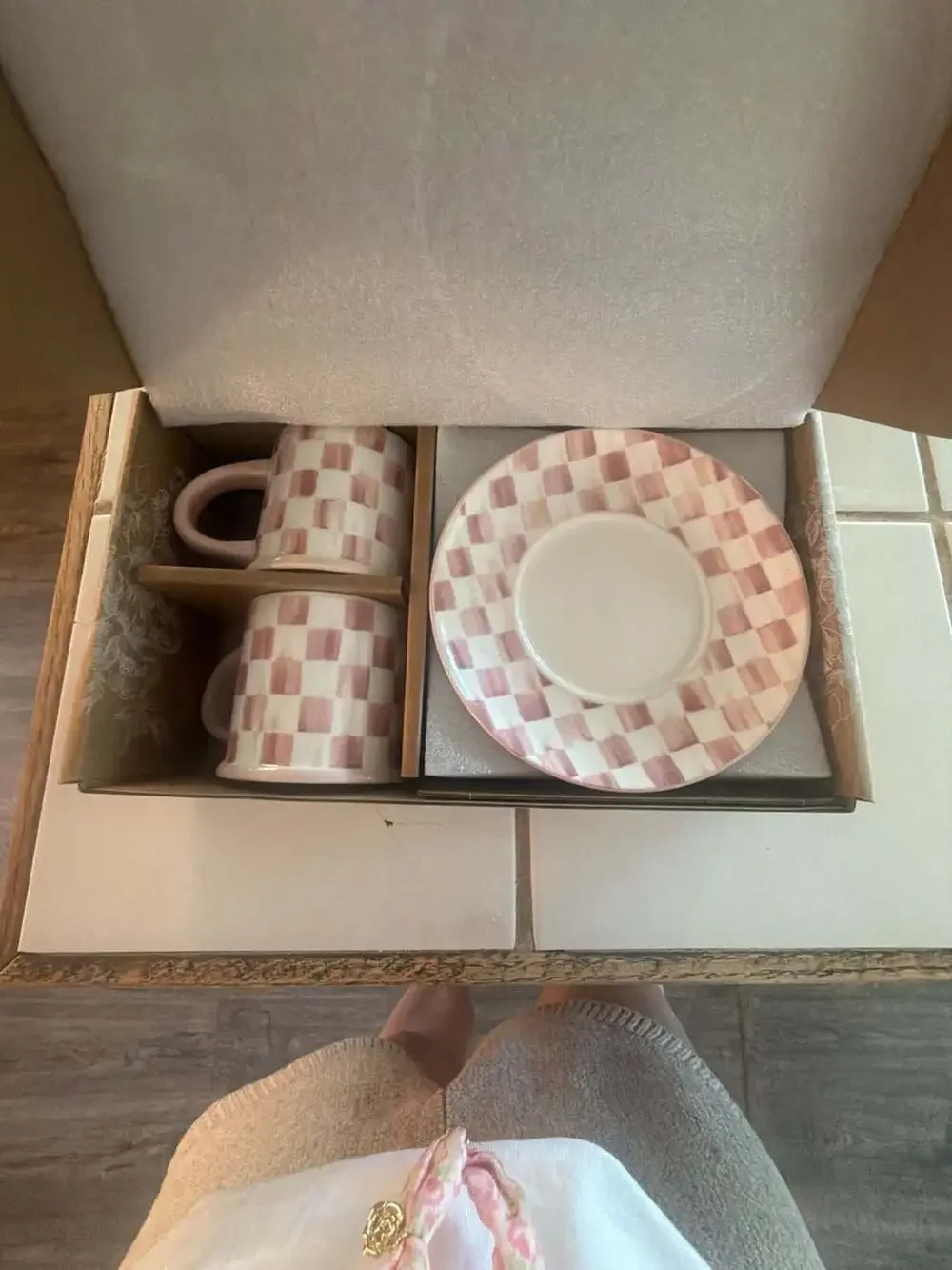 MacKenzie-Childs Check Pattern Espresso Cup & Saucer Set of 2